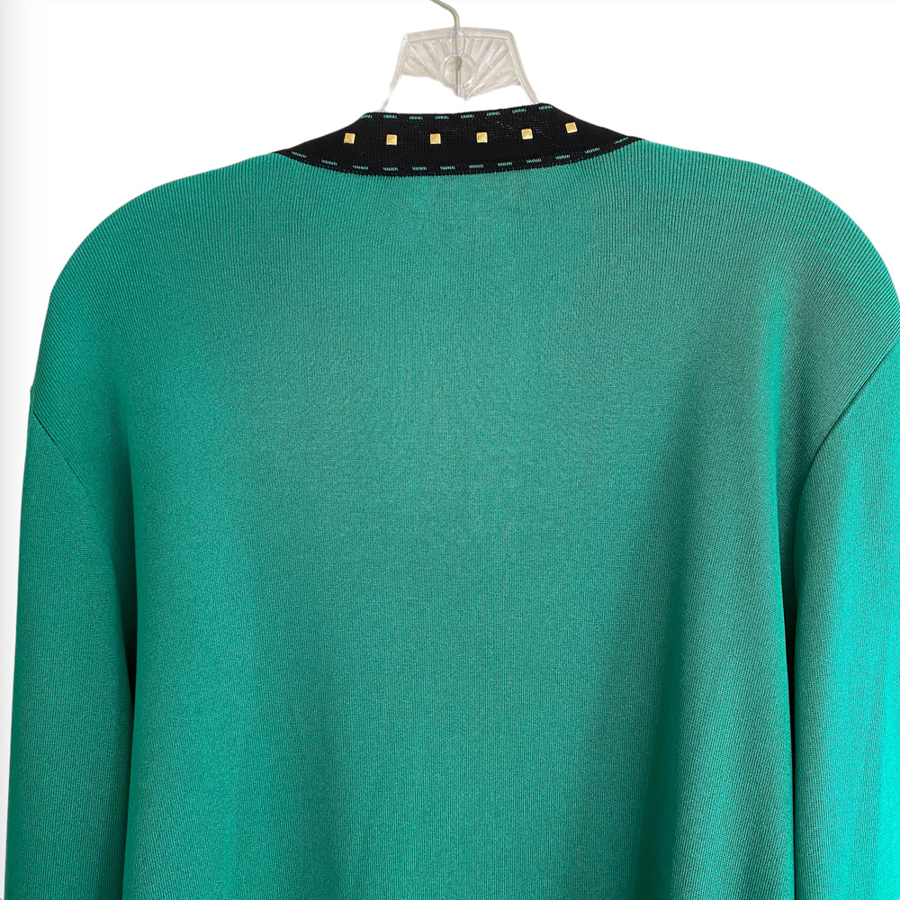 MING WANG Size L Cardigan Open Front Green Black Gold Metal Studs - Picture 8 of 9